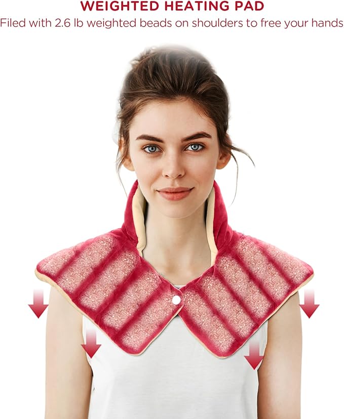 Comfytemp Heating Pad for Neck and Shoulders and Back, 2.6lb Weighted Electric Heating Pads FSA Eligible, Mothers Day Gifts for Mom Women Her, HSA Large Heated Wrap - 9 Heat Settings & 11 Timers, Red