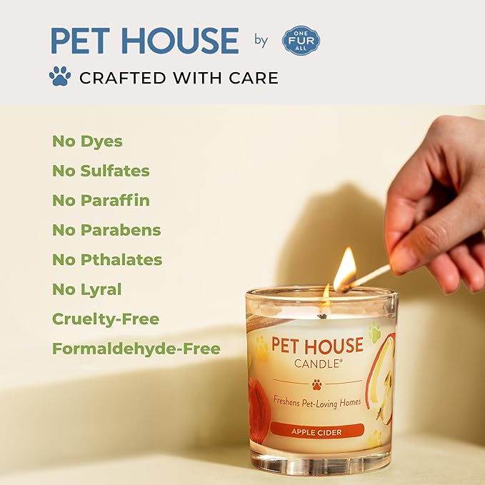 Pet House Candles, Long Burning Scented Candles for Pet Odors, Plant-Based, 60 Hour Burn Time - Lemongrass, 9 oz