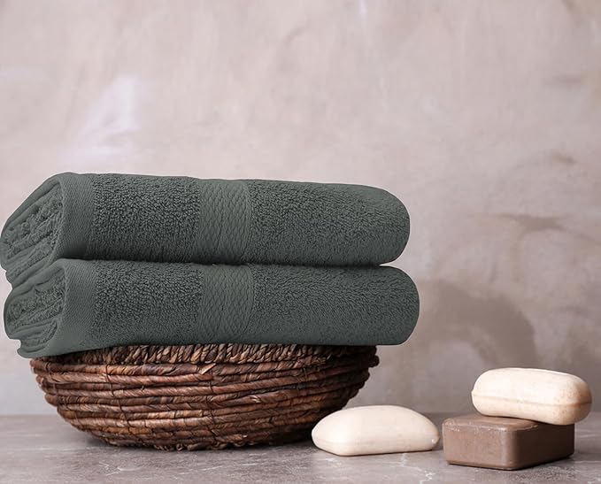 Avalon Towels Bath Towels for Bathroom 100% Cotton Grey Bathroom Towels Pack of 12 (24x48 inches) - Quick Drying Bath Towels Set Small, Light Weight & Absorbent Perfect Gym & Pool Towel Set