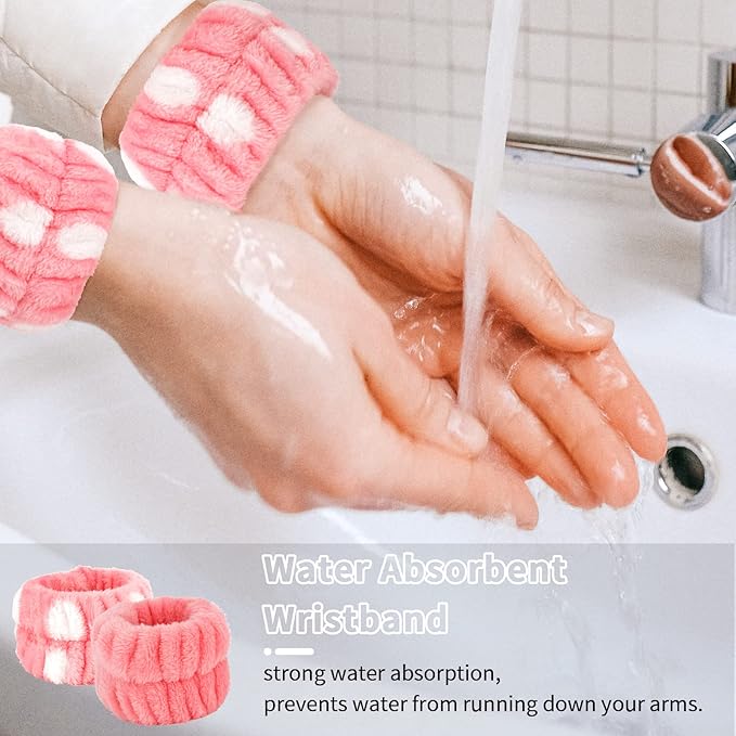 WHAVEL 6PCS Spa Headband and Wristbands Set, Face Wash Headband Wrist Bands for Washing Face Makeup Skincare Hair Band Skin Care Accessories Tools