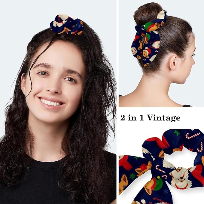 Adjustable Brown Dachshund Dog Blue Surgical Scrub Cap with Button,Sweatband for Women with Bow Hair Scrunchy