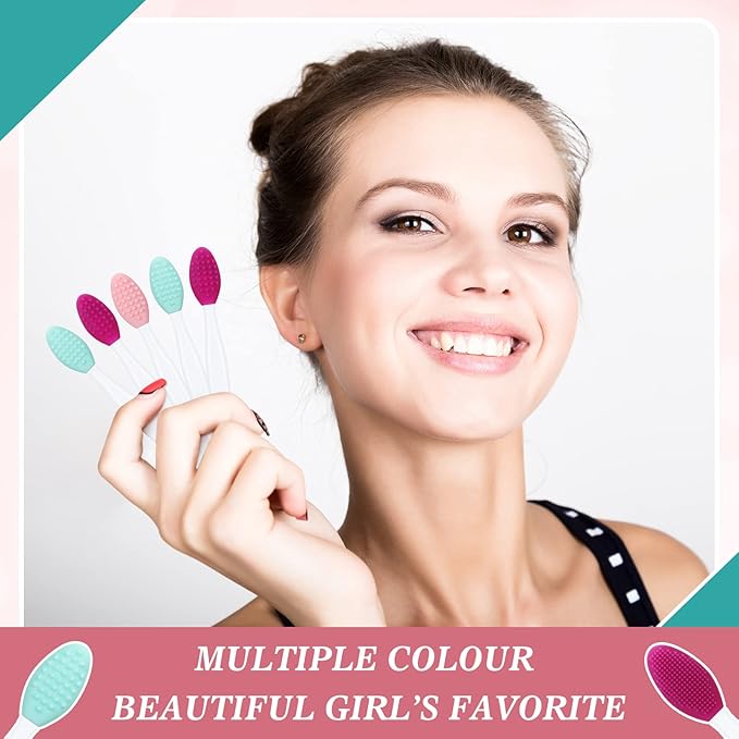 Patelai 24 Pcs Lip Scrub Brush Silicone Lip Scrubber Exfoliator with Container Double Sided Soft Cleansing Brush Tool for Men Women Lightening Dark Lips(Pink, Green, Purple)
