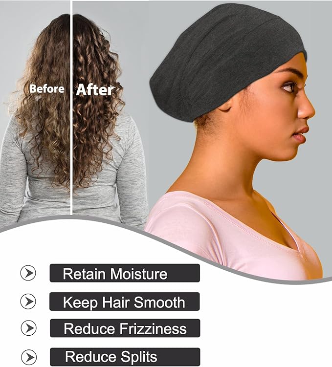 Sleep Cap Bonnet for Sleeping Black Women, Adjustable Cooling Ice Silk Lined Bonnet for Curly Braids Hair Cover Beanie Hat