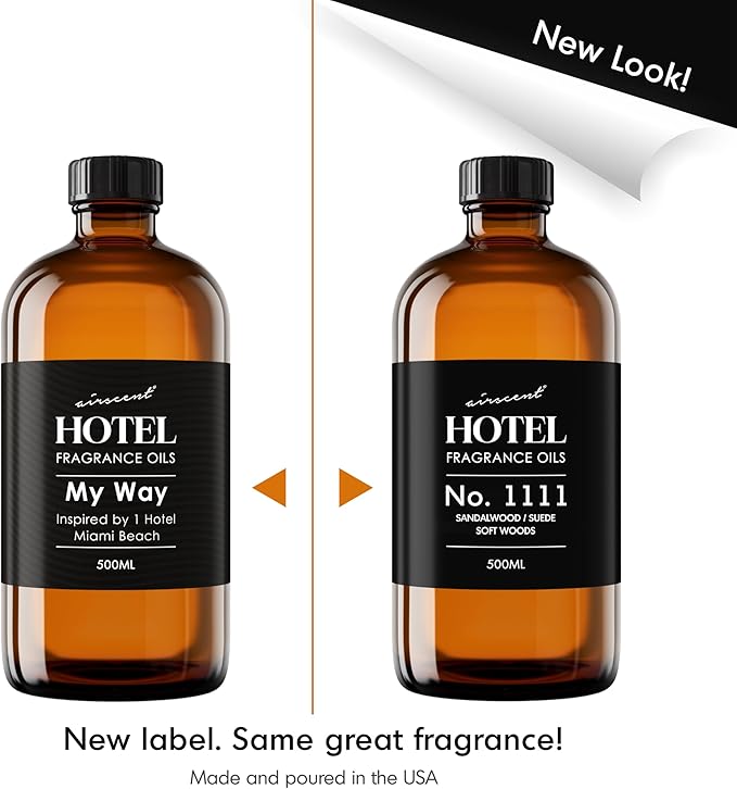 AirScent My Way Diffuser Oil No. 1111 Inspired by the 1 Hotel Scent - Sandalwood Suede Soft Woods - Fragrance Oil Blend for Ultrasonic and Waterless Diffusers and Crafting - 500 mL, 16.9 fl oz Bottle
