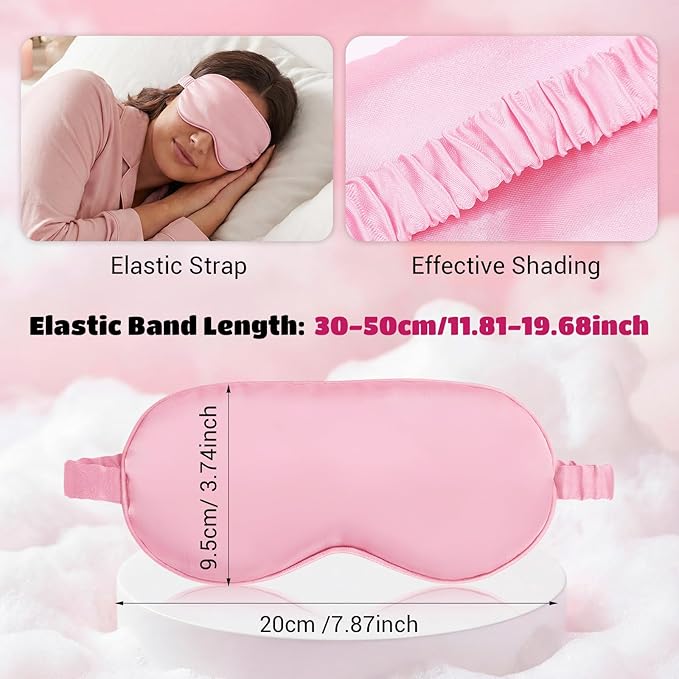 Cutecrop 50 Pcs Silk Sleep Mask Blackout for Women Men, Adjustable Comfortable Eye Cover Blindfold No Pressure for Sleeping, Travel, Napping, 5 Colors (Pink Red Color)