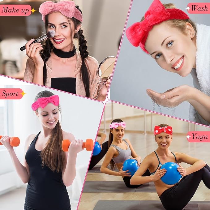 WILLBOND 24 Pieces Spa Headband Bulk Skincare Headbands Face Wash Makeup Hairband Bow Facial Washing Face Head Wraps Adjustable Soft Flannel Towel for Women Shower (Cute)