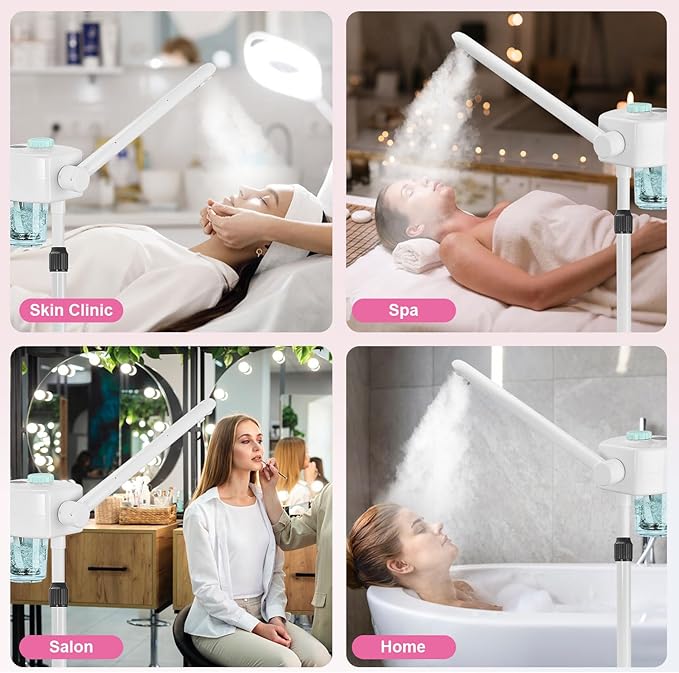 Professional Facial Steamer, Ionic Face Steamer Esthetician Vaporizador, with Preheat & Hot Mist Adjustment Function, Rocker Arm Steamer for Home Beauty Salon Spa