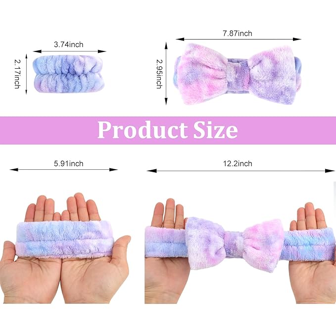 CIEHER 12 PCS Makeup Headband for Women Wrist Washband Scrunchies Cuffs for Washing Face, Soft Bow Hair Band Matching WriMakeup Headband for Women stbands (9 Pack Multi-colored)