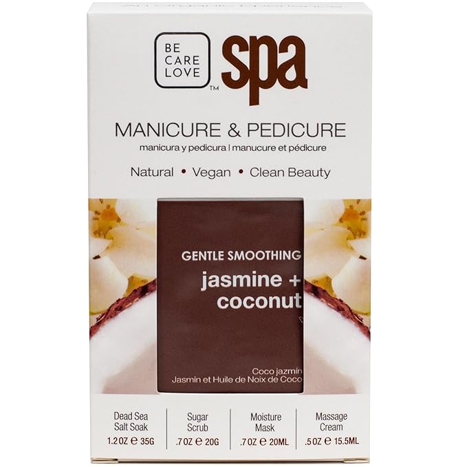 BCL Spa Jasmine + Coconut Professional Pedicure Kit Foot Spa Set – Exfoliate, Hydrate & Refresh Skin | Dead Sea Salt Soak, Sugar Scrub, Moisture Mask & Massage Cream | Professional & Home Uses