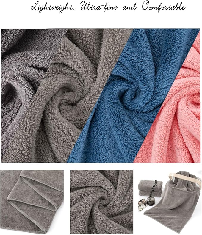 Lumimi Towels 6 Piece Soft Microfiber Bath Towel Set Salon Gym Yoga Travel Incredibly Absorbent Lightweight Quick Dry and Durable, 55" L x 27" W, Big 6 Pack Elegant Grey Brown