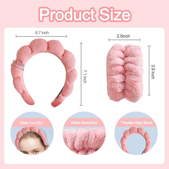 Beleki Spa Headband for Women Face Washing Headband and Wristband Set Sponge Headband Makeup Skincare Wash Face Headband Puffy Headwear Non Slip Hair Accessory for Women & Girls