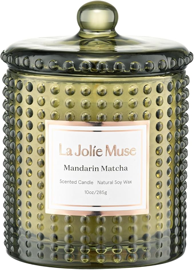 LA JOLIE MUSE Mandarin Matcha Candle, Citrus Candles for Home Scented, Luxury Glass Scented Candle Gifts, 75 Hours Long Burning, 10 oz