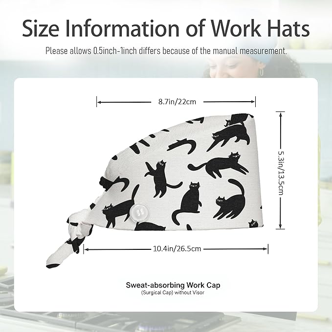 2 Pcs Working Cap with Sweatband for Women Men, Adjustable Cleaning Working Hats, Nurse Surgical Caps