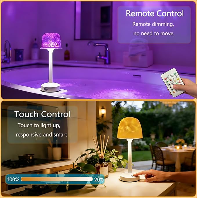 Waterproof Shower Lamp, Cordless Bathroom Lamp with Touch and Remote Control, LED Shower Light with 16-Color Ocean Wave Projector Light, Portable Ocean Lamp for Inside Showers/Bathtubs