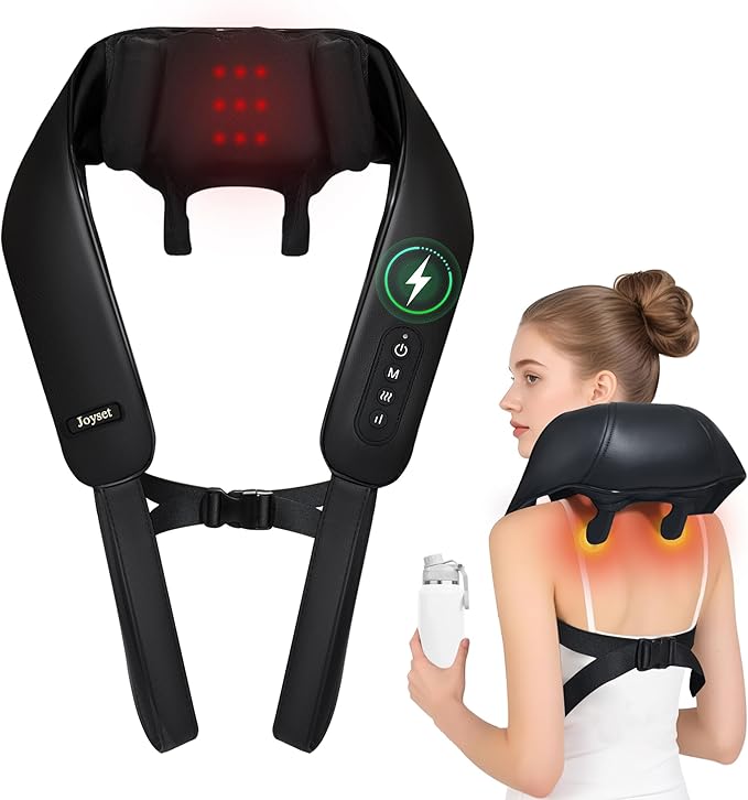 Joyset Neck Massager with Heat, Cordless Shiatsu Neck Massager for Pain Relief Deep Tissue, 6D Kneading Shiatsu Shoulder Massager for Mother's Day, Dad Mom and Friend