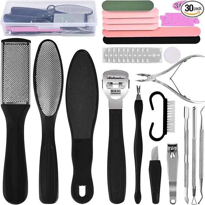 Professional Foot Care Kit, 30-Piece Pedicure Set with Foot File, Callus Shaver, Hard Skin Remover (Black)