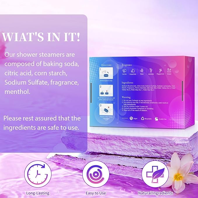 SeasonBliss Shower Steamers 18 Pack Set, Shower Bombs with 6 Charming Scents, Shower Tablets with Natural Ingredients,Self-Care & Relaxation Presents for Women and Men