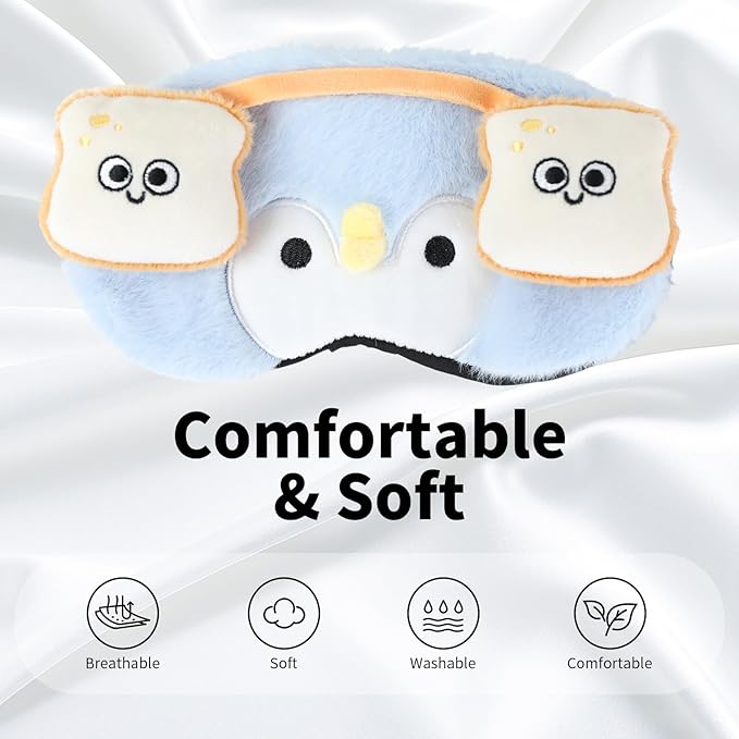 PERFECTSIGHT Sleep Eye Masks, Cute Penguin Sleep Eye Cover Lightweight Adjustable Eyeshade Mask Cover for Women Kids Girls Sleep Travel Nap, Toast Headphone