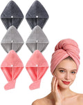 Lumimi 6 Pack Microfiber Hair Towel Wrap for Women,Super Absorbent Quick Dry Lightweight Turban with Button Anti Frizz Fast Drying for Straight Curly Hair