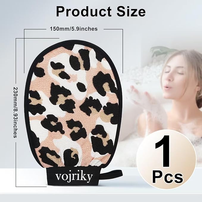 (Leopard Print 1PCS Durable Body Scrub, Dead Skin Remover & Body Scrubber Exfoliator, Body Exfoliating Gloves for Shower, washcloth exfoliating, exfoliating Glove for Smooth Skin