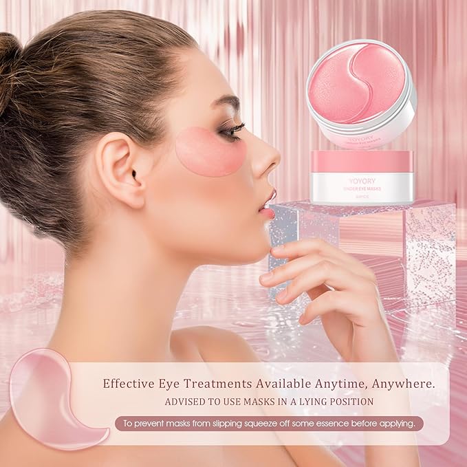 Under Eye Patches Masks - Eye Patch for for Dark Circles and Fine Lines,Puffy Eyes, Wrinkles, Eye Bags Treatment with Collagen and Hyaluronic Acid, Moisturizing and Hydrating Pink(60 Pcs)