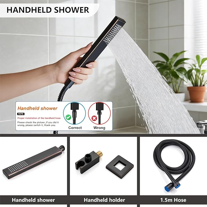 Midanya Shower System with Tub Spout,Bathtub Shower Faucet Set with Square Rainfall Head and Handheld Sprayer Wall Mount Tub Faucet Set with Valve and Trim Kit,16 Inch Oil Rubbed Bronze