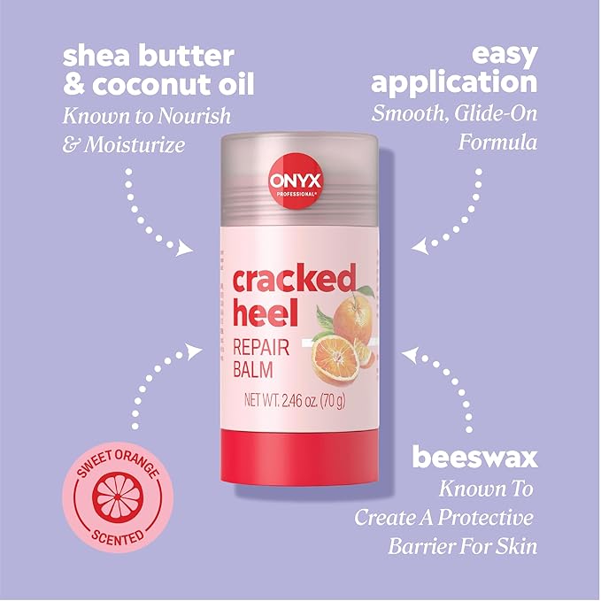 Onyx Professional Cracked Heel Repair Balm Stick for Dry Cracked Feet Treatment, Orange Scent, 2 pack - Moisturizing Foot Balm, Rolls On, Cracked Heel Treatment