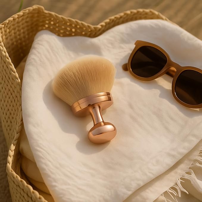 Kabuki Self Tanner Brush – Round Dome Blending Brush for Face & Body, Palm-Grip Applicator for Smooth, Streak-Free Tan | Soft Synthetic Bristles, Washable & Reusable (Gold)