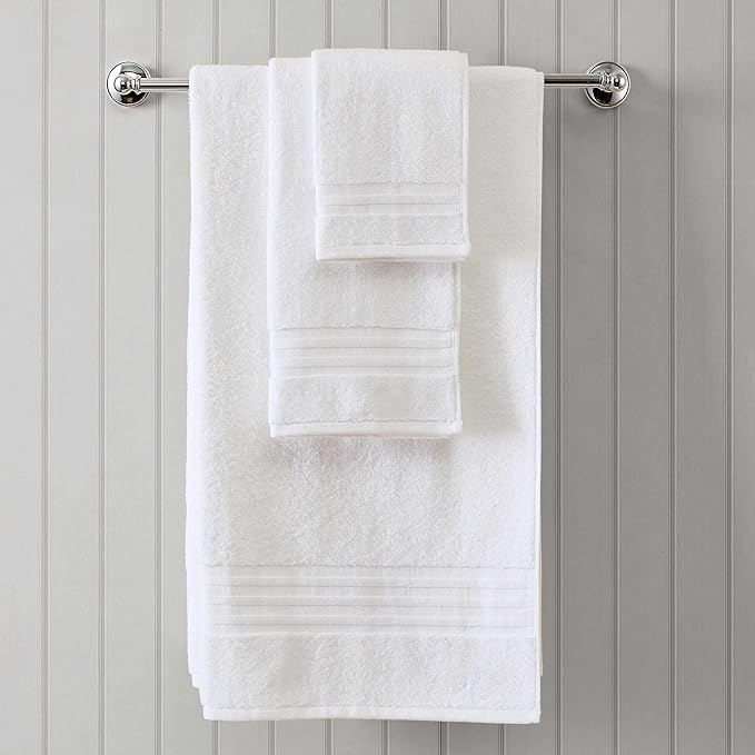 Martha Stewart - Bath Towels, Soft & Absorbent 100% Cotton Towels, Plush 700 GSM, 6-Piece Bathroom Towel Set with Textured Dobby Weave (Skyland Manor White)
