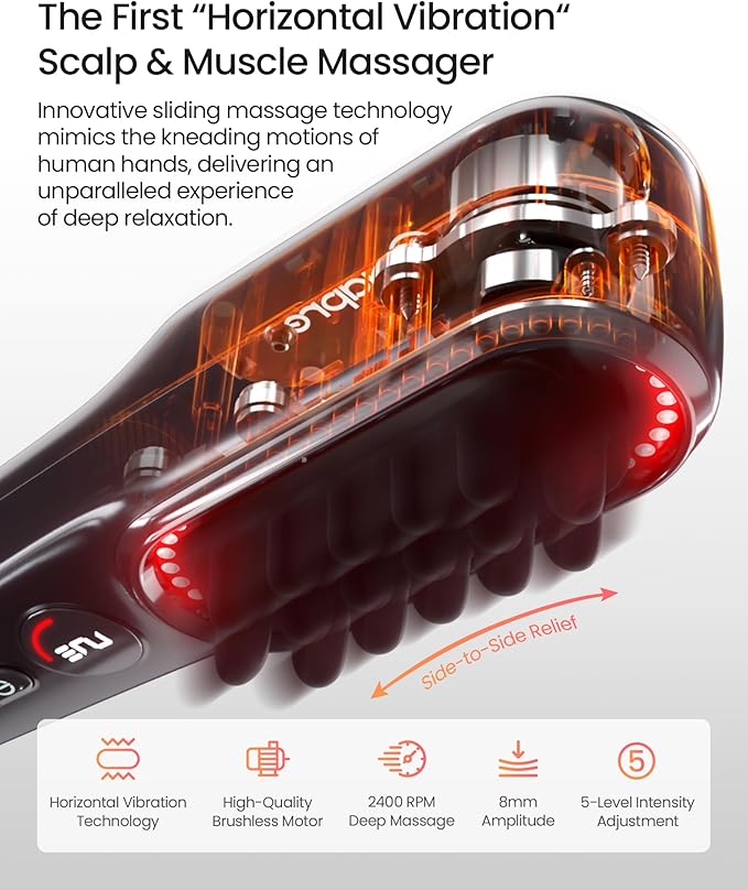 NAPRE Electric Scalp Massager,Head & Hair Massager Scalp Stress Relax,Cordless Handheld Muscle Massager with Horizontal Vibration for Face,Neck,Shoulder & Body,with Charging Dock,Mothers Day Gifts