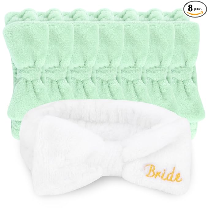 CIEHER 8 Pack White & Green Spa Headband for Bachelorette Party Favors, Bachelorette Party Spa Headband for Bride Bridesmaid, Bachelorette Gifts for Bride Skincare Makeup Headbands Face Wash Headbands