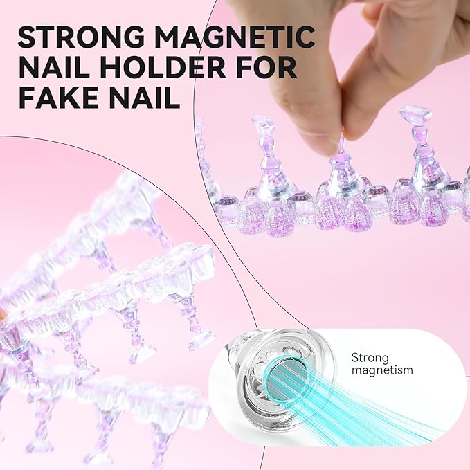 Nail Stand for Press On Fake Nails Painting Display Practice, Powerful Magnetic Nail Holder for Design, Flower Nail Stand with 200 PCS Double-Sided Tapes, Nail Tools for Home Salon