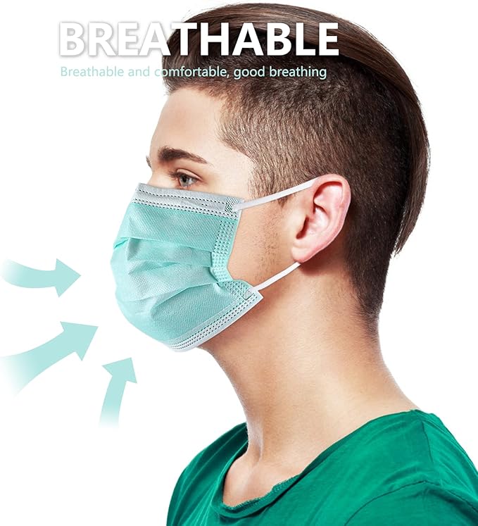akgk Disposable Face Masks 100Pcs, 3 Layer Protective Face Mask Green Face Masks