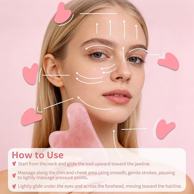 huefull Rose Quartz Gua Sha Tool for Face & Body, Natural Facial Massage Tool, Self-Care Beauty Gifts for Women & Men