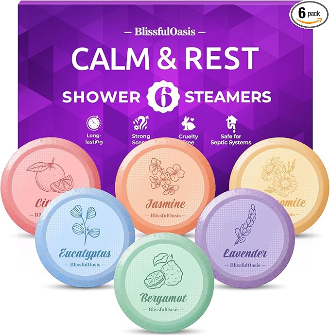 BlissfulOasis Shower Steamers 6 Packs, Shower Bath Bombs with Natural Fragrance, Self-Care & Relaxation Birthday Presents for Loved Ones, Shower Bombs with Valentine's Day Presents for for Her