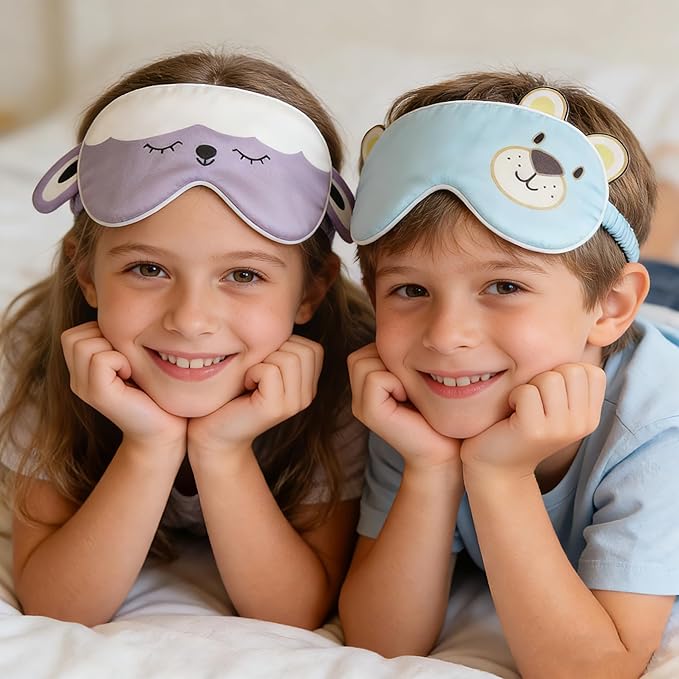 Orose Kids Silk Sleep Mask Cute Adjustable Original Design for Boys & Girls, Double-Sided Mulberry Silk, Cartoon Pattern, Toddler Eye Mask (Rabbit)