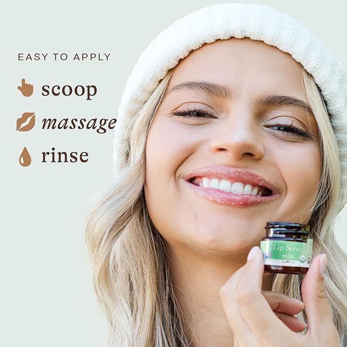 USDA Organic Lip Scrub Mint - USA Made with Natural Ingredients, Moisturizing Scrub Exfoliator for Dry Lips, Lip Sugar Scrubber Exfoliator for Smooth Lips, Small Beauty Gifts