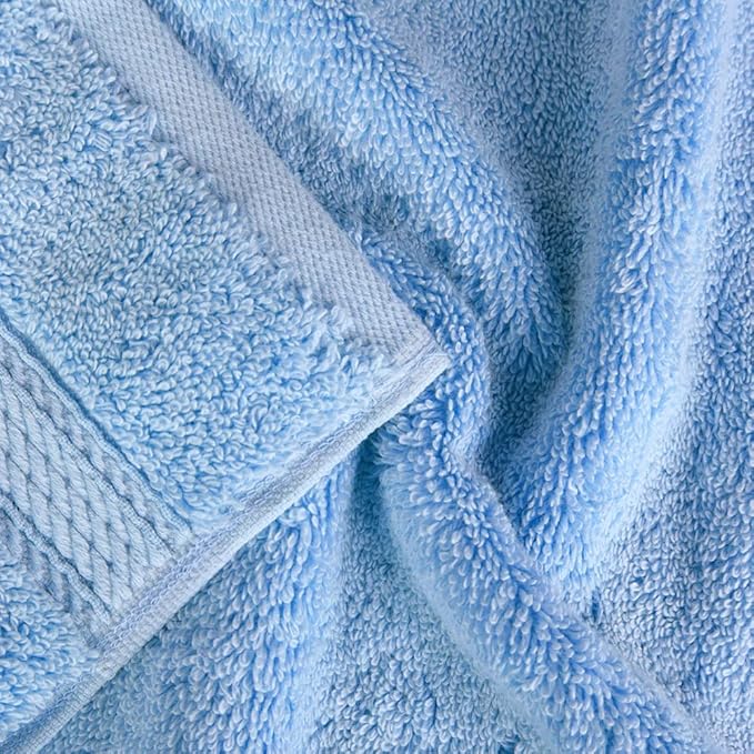 SUPERIOR Egyptian Cotton Pile 3 Piece Towel Set, Includes 1 Bath, 1 Hand, 1 Face Towel/Washcloth, Ultra Soft Luxury Towels, Thick Plush Essentials, Guest Bath, Spa, Hotel Bathroom, Light Blue