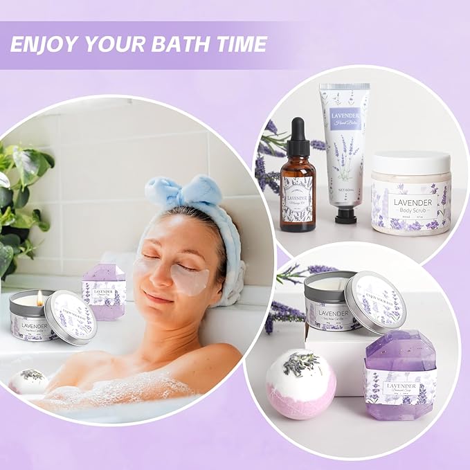 Mothers Day Gifts for Mom, Lavender Spa Gifts Set, 11 Pcs Bath Gift Set for Women, Relaxing Spa Gifts, Bath Spa Gift Basket for Women, Home Spa Products, Birthday Gifts for Women