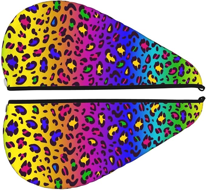 Rainbow Leopard Hair Towel Wrap Absorbent Hair Drying Towel Microfiber Hair Drying Cap Turban for Drying Curly Long Thick Hair