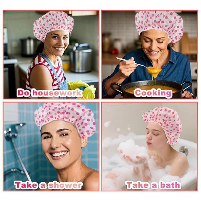 18 Pack Shower Caps for Women,Waterproof Reusable & Disposable Adjustable Bath Caps For Spa Long Hair Travel Saunas (Red)