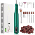 TUOBEO Cordless Nail Drill Electric Rechargeable File Kit, Professional Efile Acrylic Gel Nail Polish Remover Pedicure Manicure Machine Portable Set with 11 Bits 56 Sanding Bands Salon Blackish Green