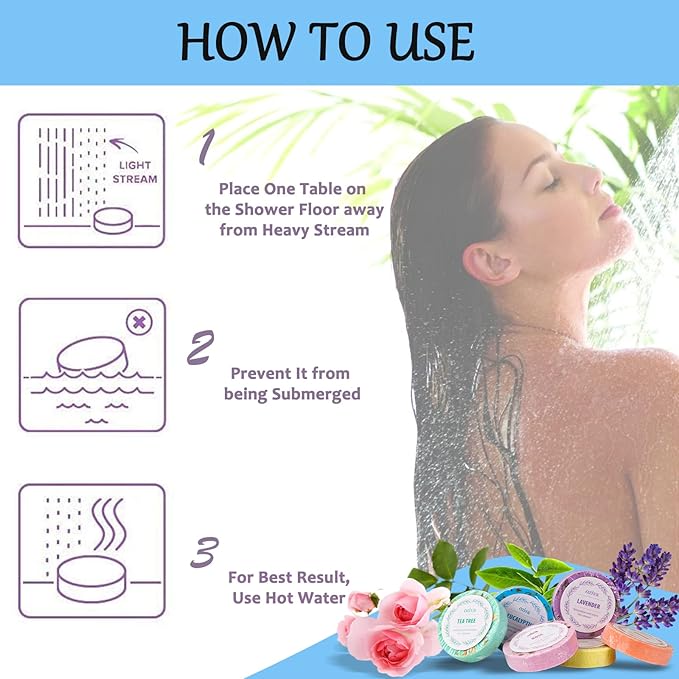 Shower Steamers- Box of 6 Premium Shower Bombs with Essential Oils. Self Care Gifts for Women and Teens Holiday Stocking Stuffers for Women.