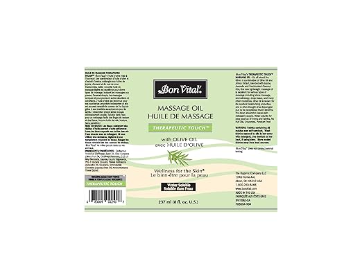 Bon Vital' Therapeutic Touch Massage Oil, 8oz Pump, Unscented Massage Oil for Massage Therapy With Olive Oil, Lightweight Non-Greasy Formula, Professional-Grade for Dry Skin and Sore Muscles