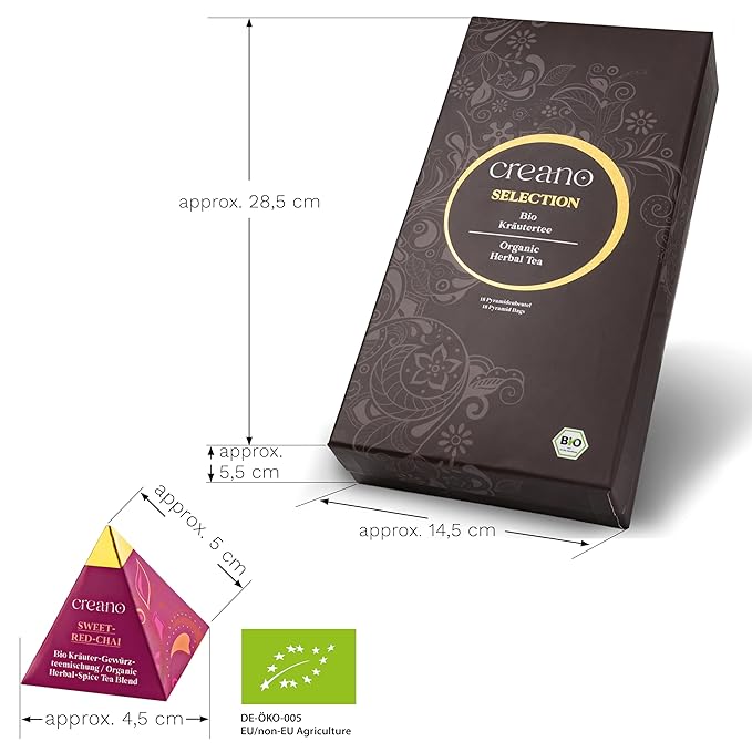 Creano Organic Herbal Tea Gift Set "Organic Herbal Tea" – 18 Pyramid Tea Bags in 9 Different Varieties – 45g*