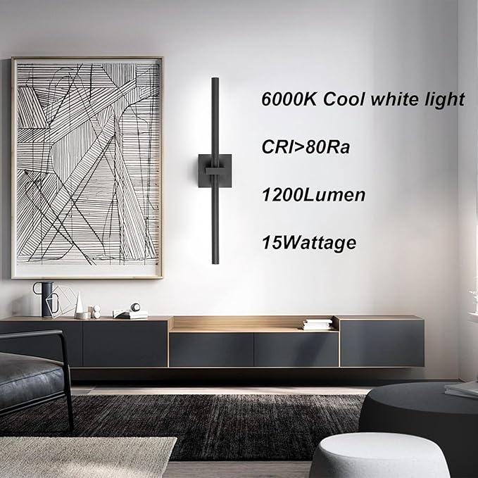 EDISLIVE Modern Dimmable LED Vanity Light 360° Rotatable Bathroom Vanity Wall Lighting Fixtures, 23.2 in Mirror Wall Sconce Fixtures for Bathroom Bedroom Makeup Living Room,6000K(Black)