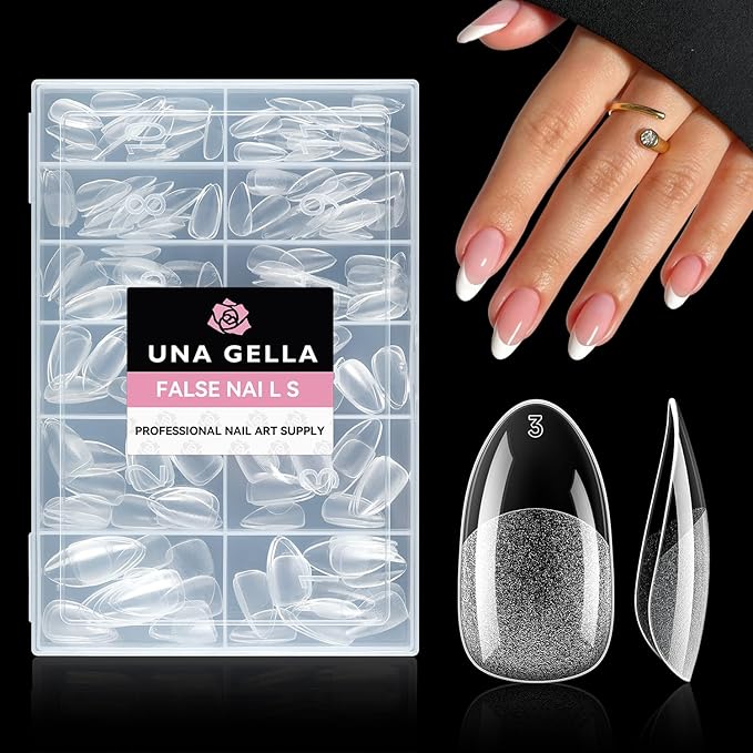 UNA GELLA Medium Oval Fake Nails Pre-shape 216pcs Round Gel Nail Tips Press on Nails for Full Cover Acrylic Round Oval Full Nails False Nails 12 Sizes False Soft Gel Tips