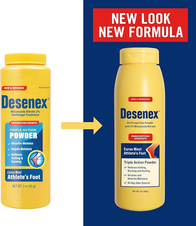 Desenex Anti-Fungal Foot Powder, Cures Most Athlete’s Foot, 2% Miconazole Nitrate, Helps Relieve Itching, Burning and Scaling, Attacks and Absorbs Moisture, 3oz Bottle