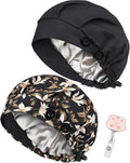 2 Pack Satin Lined Bouffant Scrub Caps with Buttons, Adjustable Scrub Caps for Women Men