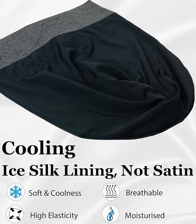 Sleep Cap Bonnet for Sleeping Black Women, Adjustable Cooling Ice Silk Lined Bonnet for Curly Braids Hair Cover Beanie Hat